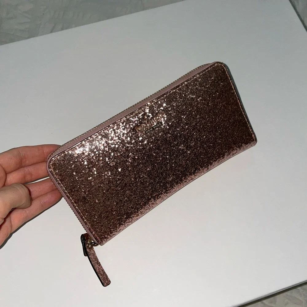 Kate‎ Spade New York Tinsel Smooth Glitter Large Wallet (Rose gold)